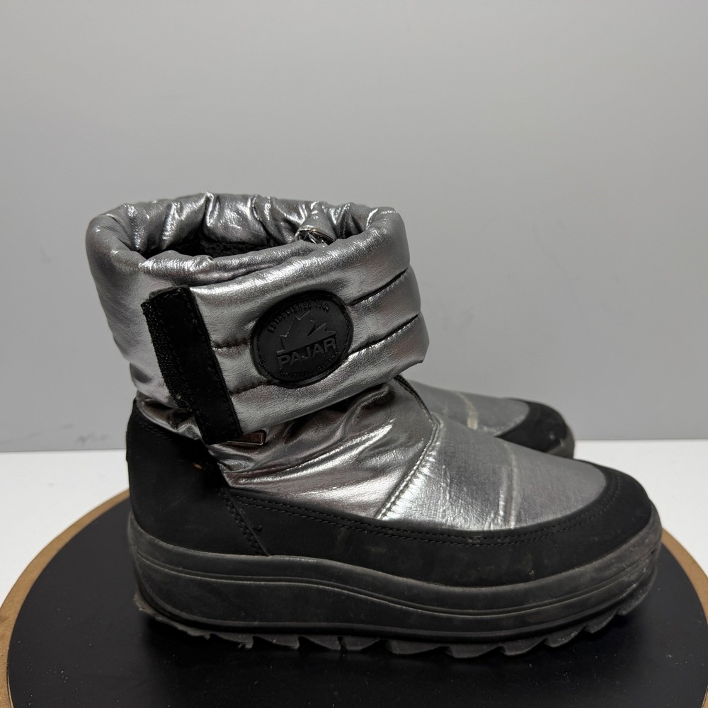 Pajar Metallic Puffer Snow Boots Women 9-9.5 Winter Zip Silver Black Winter